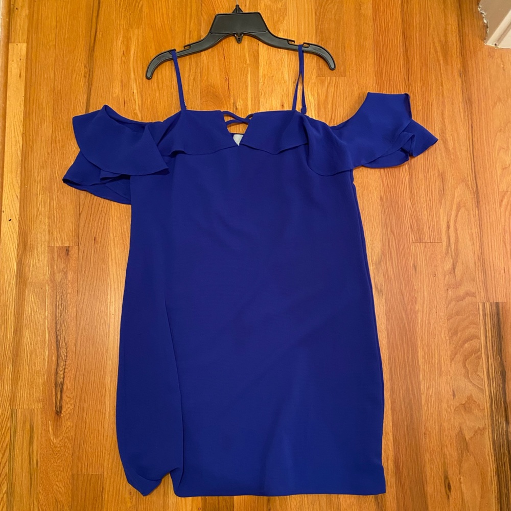 Royal Blue Sleeveless Casual Shift Mini Dress with Ruffle Arms